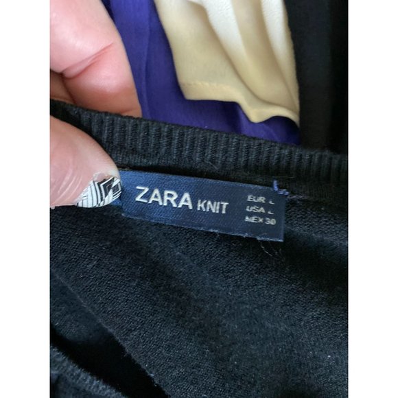 Zara Black Sweater with Cutouts and Pearls on Sleeve - Size Large - Picture 4 of 5